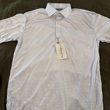 NWT Collars  Co Dress Collar Polo Shirt Men Medium White Light Purple Checkered