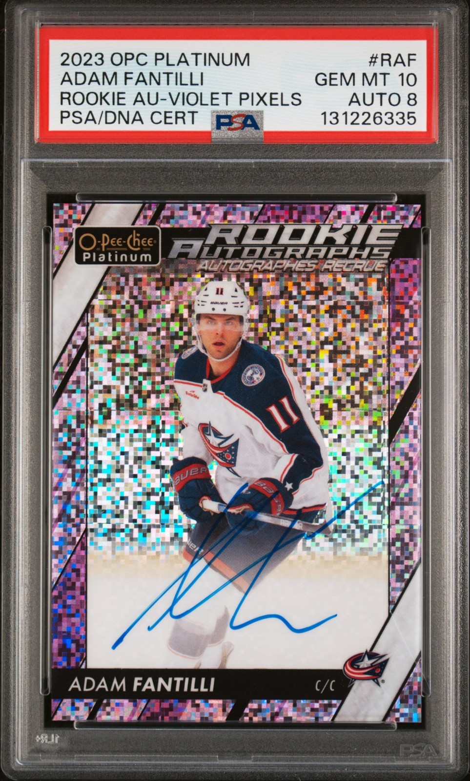 Adam Fantilli 2023-24 Platinum Violet Pixels Rookie Auto /99 PSA 10 Auto 8