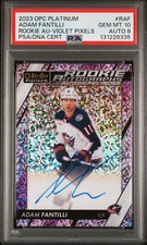 Adam Fantilli 2023-24 Platinum Violet Pixels Rookie Auto /99 PSA 10 Auto 8