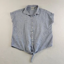 Weatherproof Vintage Boxy Button Up Washable Linen Shirt Sz S Blue Stripe Tie