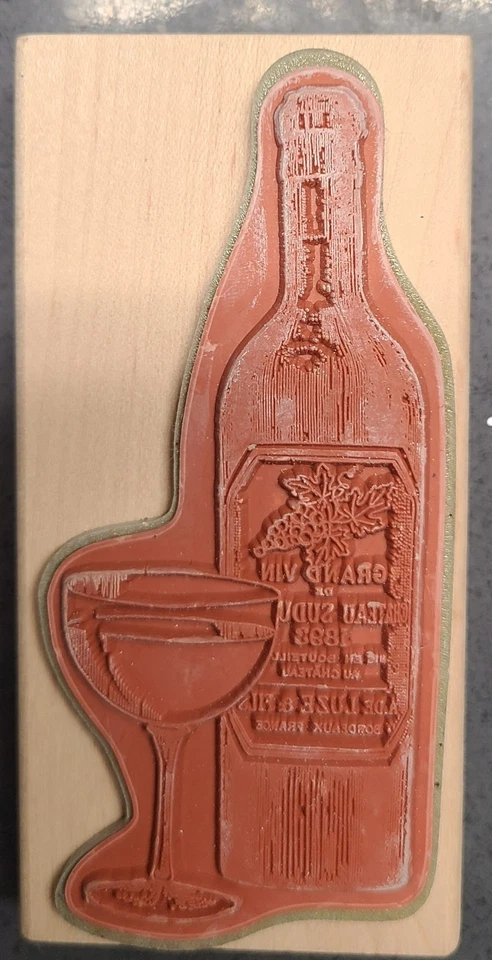 Hampton Art Wine Glass And Bottle Red Rubber Wood Stamp 4" x 2" PS0908 - Image 3 of 3