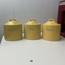 Vintage SSI 1997 Taiwan Yellow Set of Tea Sugar Coffee Pots Jars Canister Lidded