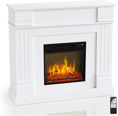 ROVSUN 47'' Electric Fireplace Heater with Mantel ,Remote, 6H Timer, 1400W White