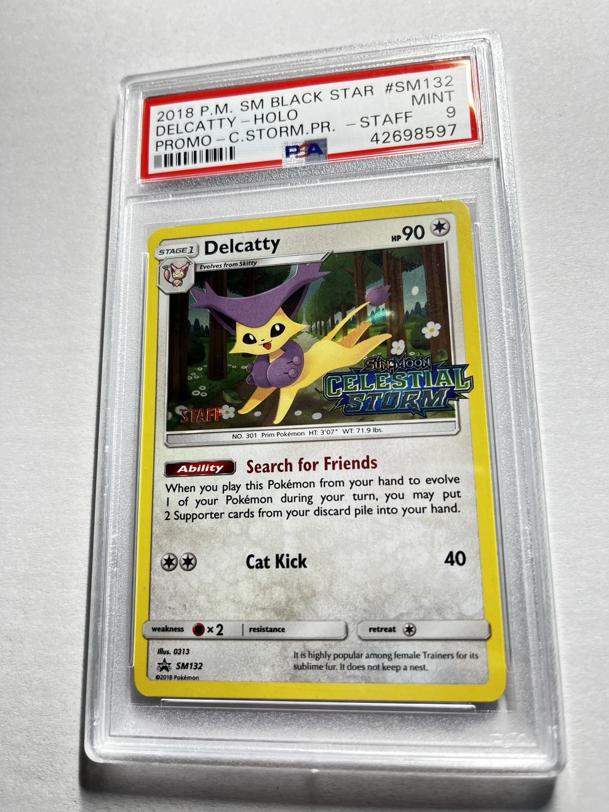 Rare Staff Card 2018 Black Star Delcatty Celestial Storm PSA Holo Sun & Moon