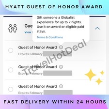 Hyatt Guest of Honor Award - Used Max 7 Days. Valid Till 2/28/2028