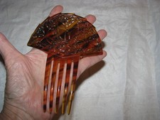 VTG Large Ornate Butterflies Fan Hair Comb Lucite Celluloid Tortoise Shell 