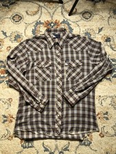 Wrangler Shirt Mens Large Brown Plaid Western Pearl Snap Long Sleeve Made in USA