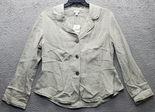 J. Jill Blazer Jacket Women M Gray Silk Single Breasted Peak Lapel Long Sleeve