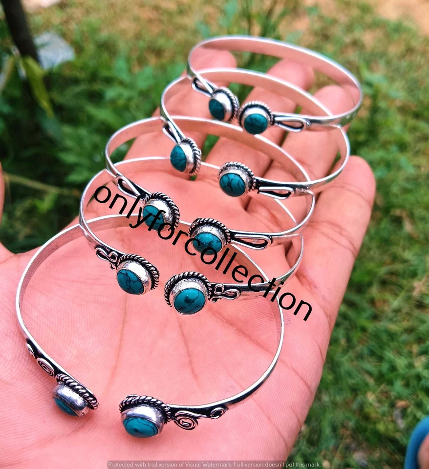 Lote de brazaletes brazaletes de piedras preciosas turquesa chapados en plata 925 joyas a granel Foto 3 de 3