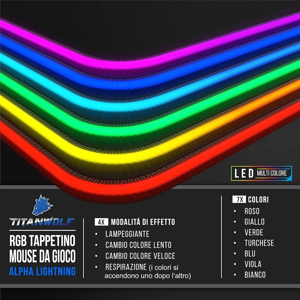 - New RGB LED Tappetino Mouse Gaming Grande XXXL – 1200X600Mm – Mousepad USB - O - Immagine 4 di 4
