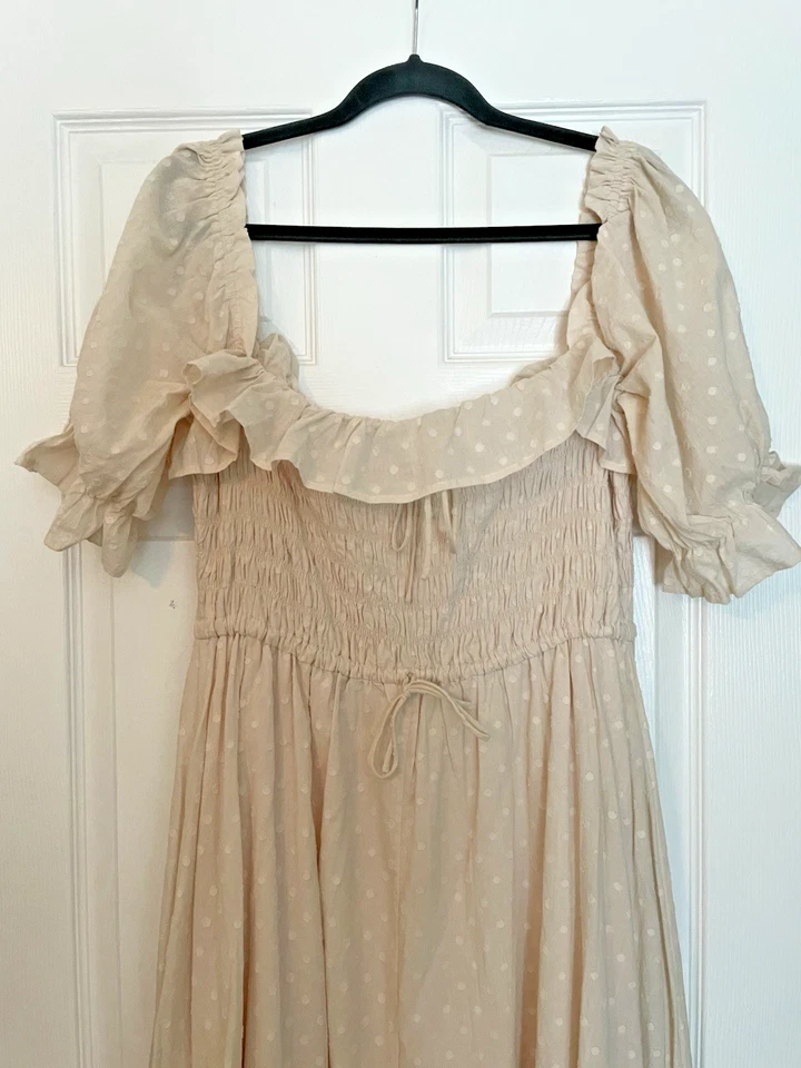 Vestido Campesino Cuello Cuadrado Cintura Ajustada XL 16/18 Cottagecore Crema Lunares Foto 2 de 4