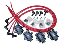 Ton's Performance IGTB 4 Cylinder Ignition Coil Conversion Kit Red Plug Wire Set