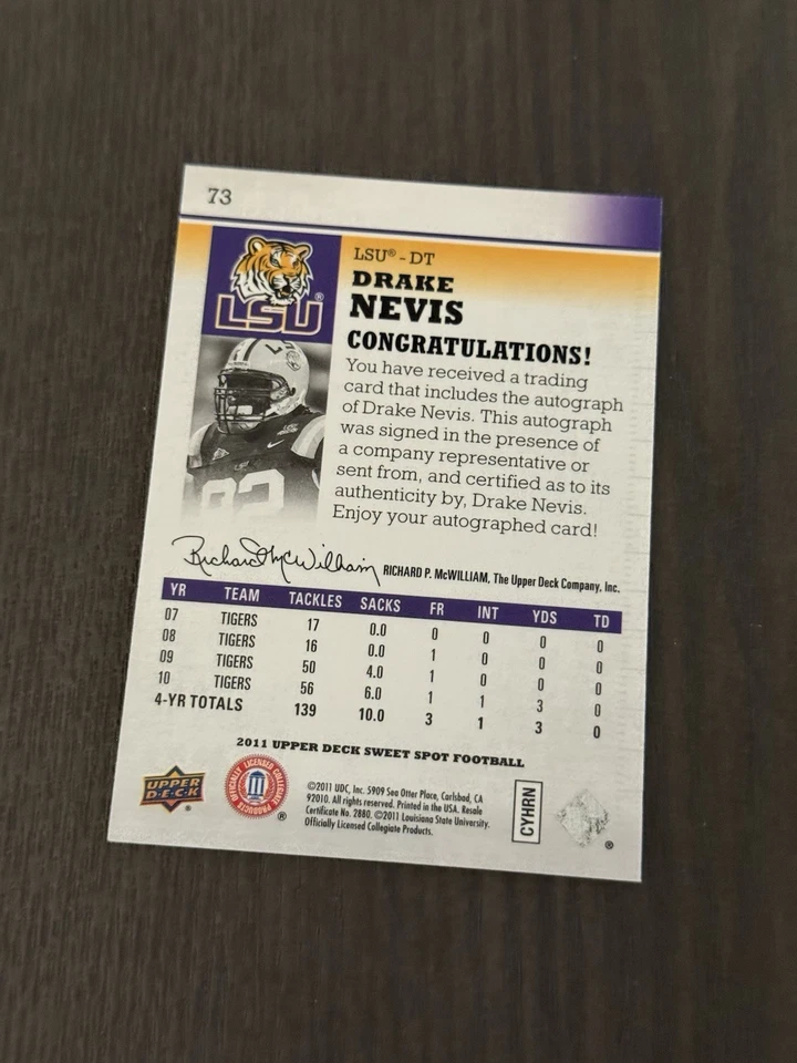 2011 Upper Deck Sweet Spot Sweet Beginnings Autographs #73 DRAKE NEVIS Auto RC - Image 2 of 2