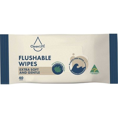CleanLIFE Flushable Plastic Free Wipes Extra Soft and Gentle 40 Pack