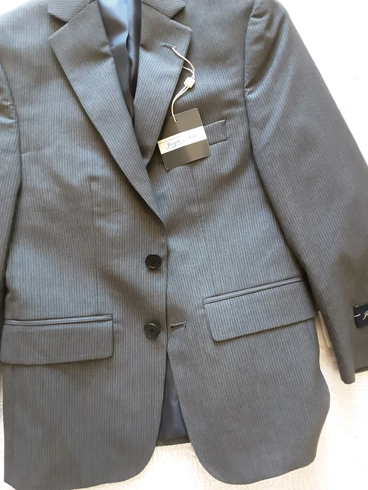 Joseph Feiss Suit Jacket Blazer Boys Size 8 Gray Pinstripe NEW - Image 3 of 4