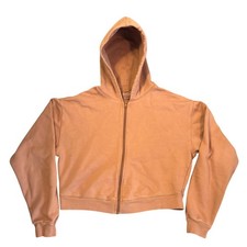 SKIMS The Zip Up Hoodie Cotton Fleece Cropped Sweatshirt Clay Pink Tan Large