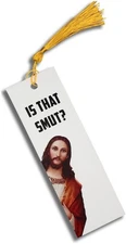 Peeking Jesus Is That Smut Bookmark In Color Thick Laminated Gold Tassel NEW