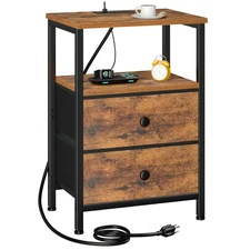 Night Stand, Nightstand with Charging Station, End Table with Storage 2 Fabri...