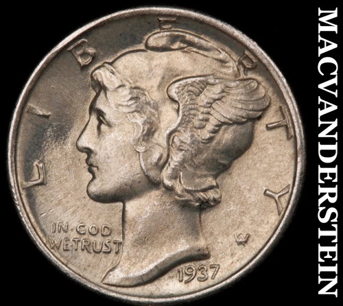 1937 Silver Mercury Dime - Choice Gem Brilliant Unc+++  Lustrous  #G8963