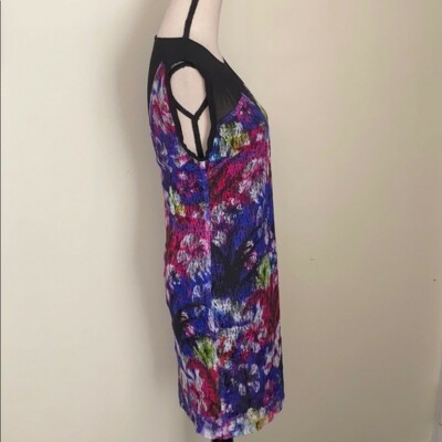 Robe Sandro Femme Neuve Avec étiquette - Imprimé Floral Violet Et Noir, Taille S, Sans Manches, Style Mini