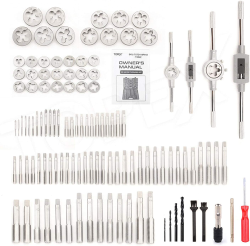 TOPEX 118-Piece Metric Tap and Die Set Screw Thread Drill Repair Kit M2-M18 - Picture 7 of 12