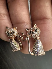 585 14K RG Stamped Natural Zircon Kitty Cat Stud Earrings