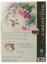 Dimensions Hummingbird & Fuchsias Stamped Cross Stitch Kit-14"X12" Unopened