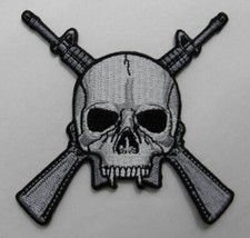 Skull Cross Rifles Embroidered Patch 4 inches