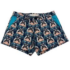 TRACY NEGOSHIAN Size 4 Colorful Floral Print Chino Shorts Stretch Blue Orange