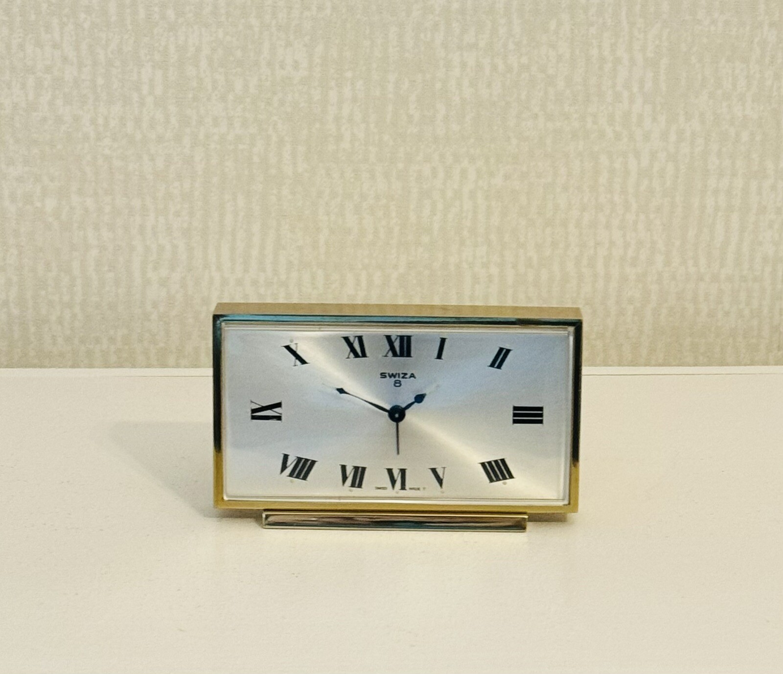Old Art Deco Vintage Heavy Brass Swiza 8 Made In Swiss Desk Alarm