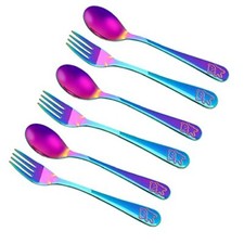 Stainless Steel Rainbow Kids Silverware Children Safe Flatware 3 Forks 3 Spoons