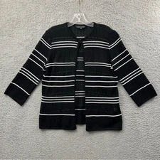 Ming Wang Open Knit 3/4 Sleeve Cardigan Business Casual Workwear Black Women's M