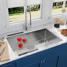 32 Inch Undermount Workstation Kitchen Sink 16 Gauge Single Bowl Stainless Steel