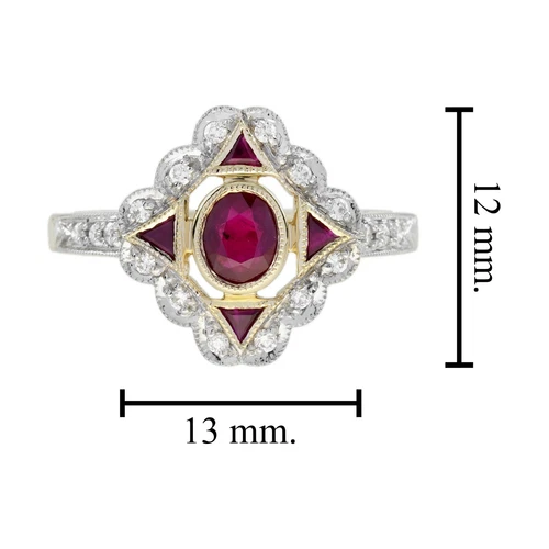 14K Yellow Gold Ruby and Diamond Art Deco Style Ring  Christmas Gift - Picture 7 of 11