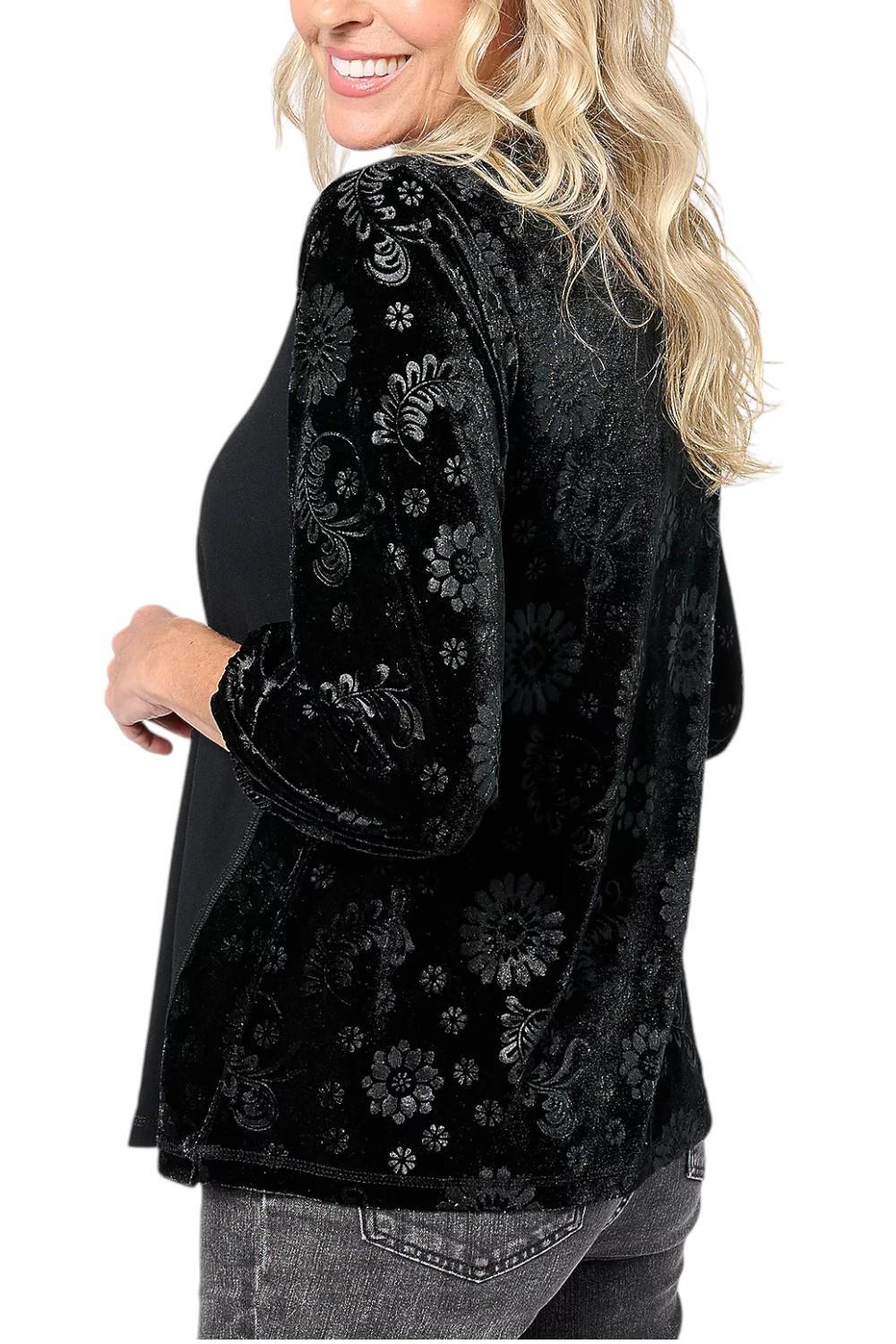 LOGO by Lori Goldstein Women's Rayon 230 & Velour Top Black