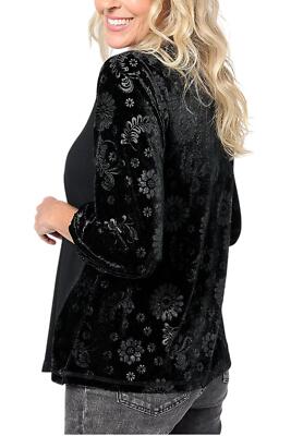 LOGO by Lori Goldstein Women's Rayon 230 & Velour Top Black