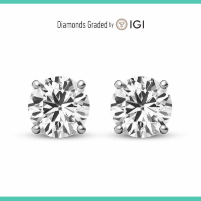 IGI 6.00 EVS1 Round Cut Lab Grown Diamond Studs Earrings 14k White Gold
