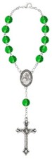 Green Auto Rosary Peridot August Birthstone with Two Free Prayer Cards Included
