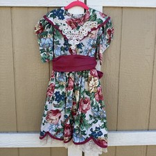 Vintage 90  s Jinelle Lace Floral Dress Girl  s Size 7 Cottagecore Simple Modest