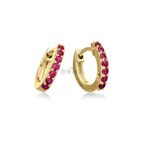 14K Gold Hoop Earrings Available in Blue Sapphire Ruby Emerald And Pink Sapphire - Picture 13 of 13