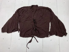 Unbranded Womens Brown Front Tie Long Sleeve Blouse Size Medium