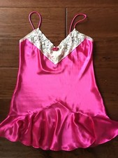 Vintage Victoria Secret Hot Pink Lace Trimmed Nightie Large 1990 