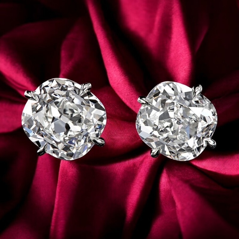 Diamond Earrings Gold Lab Grown 14K White Cushion Cut E F VVS IGI Stud 3 Carat