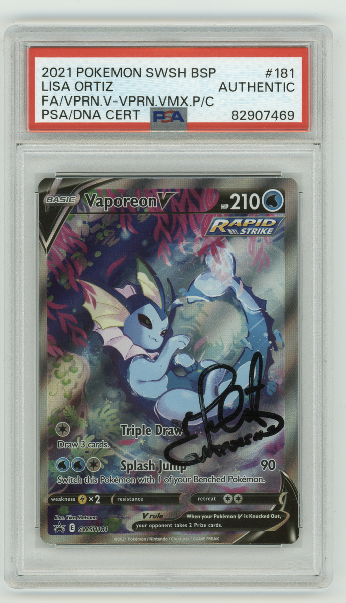 PSA Signed Lisa Ortiz Vaporeon V Pokemon Sword & Shield Promo
