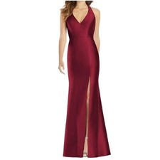 NWT Alfred Sung Halter Trumpet Gown Burgundy