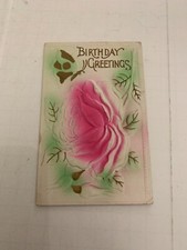 c.1910 Birthday Greetings Postcard Butterfly Rose