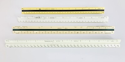 Vintage Lot Of 4 Triangular Architect Drafting Scale Rulers Germany And Japan