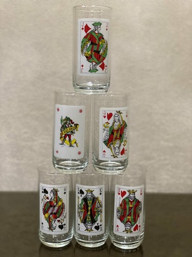 6 Vintage Playing Card Glass Highball Tumblers Retro Bar Ware Game Night Poker - Picture 4 of 12