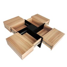Coffee Table with 4 Hidden Storage Compartments Square Cocktail Table