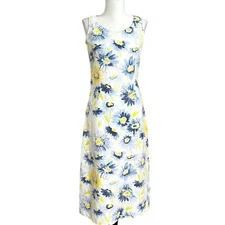 Vintage Liz Claiborne Linen Blend Floral Midi Dress 2P Cottagecore Coastal 